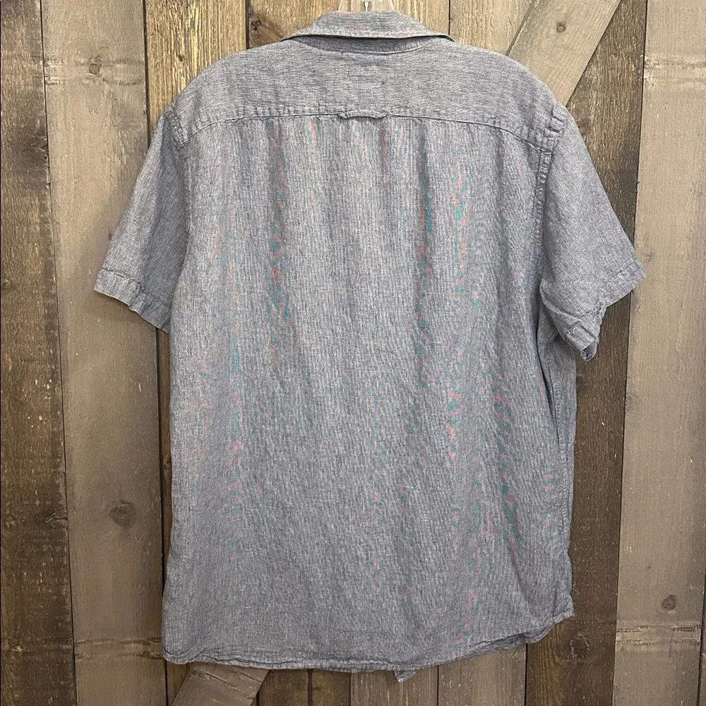 Banana Republic Linen Blend Chambray Button Up Short Sleeve Shirt Men Size XL